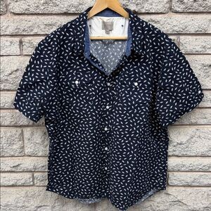 Jachs Navy Leaf Print Casual Shirt